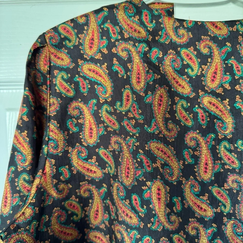 Vintage 90s Paisley Blouse Womens Size‎ 10 Black Long Sleeve Boho EUC